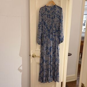 Chic Blue Floral Long Sleeve midi Dress